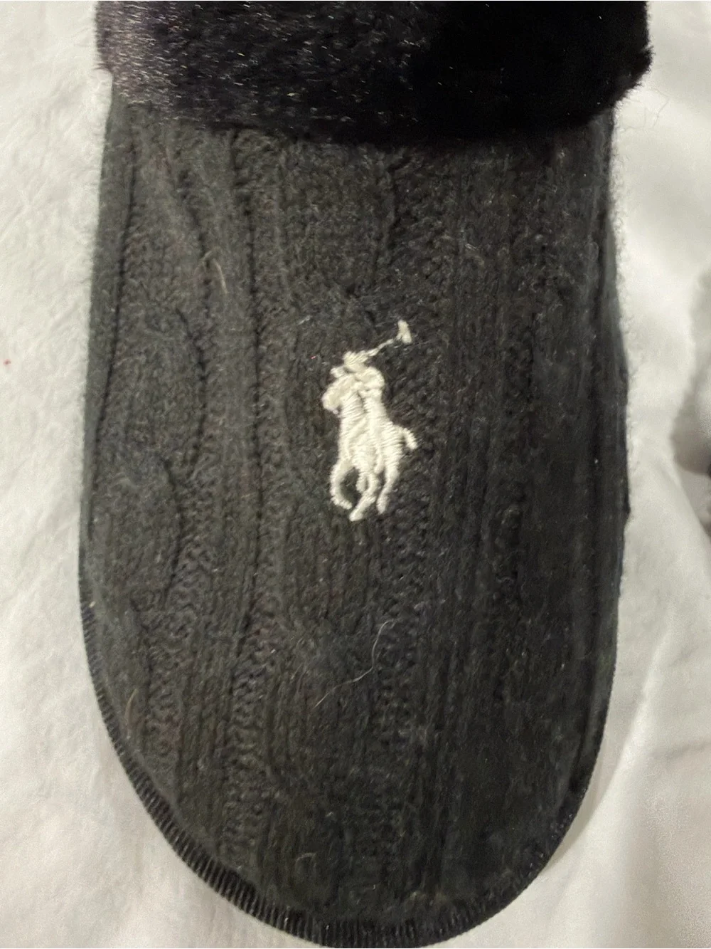 Polo by Ralph Lauren Kids Black Cable-Knit Logo Fleece Slippers